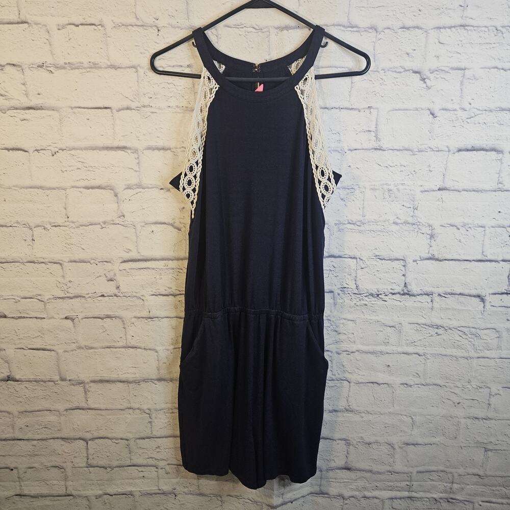 Lilly Pulitzer Lala Romper With Crochet Trim Size Medium Navy